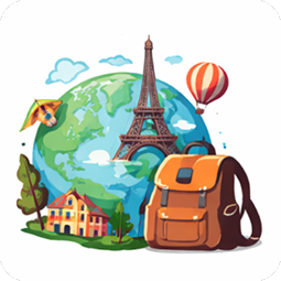 Globe with Eiffel Tower and travel backpack