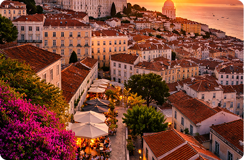 Historic hillside neighborhood in Lisbon with terracotta roofs